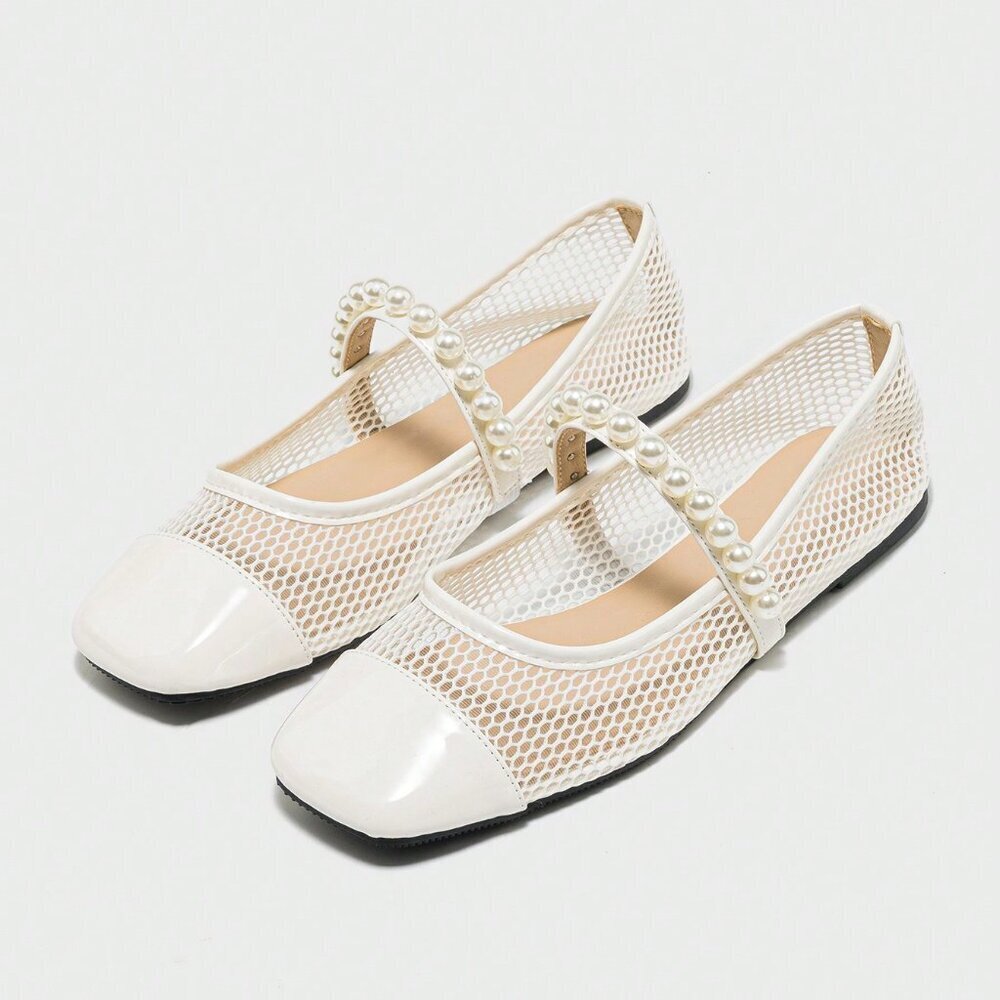 White Elegant Women's Summer Pearl One-Strap Breathable Mesh Sandals - Picture 6 of 7